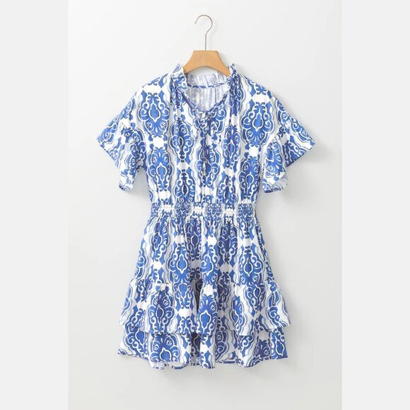 Avara Santorini Shores Ashleigh Blue Ruffled Mini Dress Size Medium 47671 - Picture 2 of 15